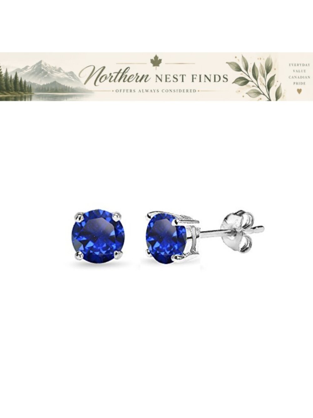 Sterling Silver Created Blue Sapphire Round-Cut Solitaire Stud Earrings